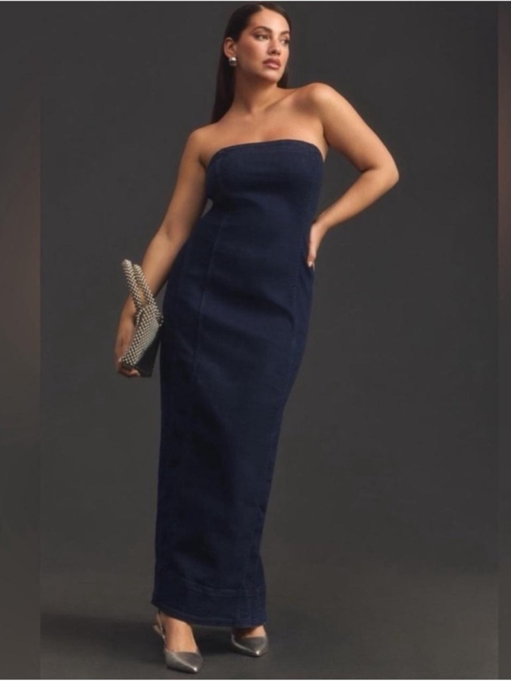 Pilcro Strapless Slim Denim Midi Dress Size Large Dark Wash